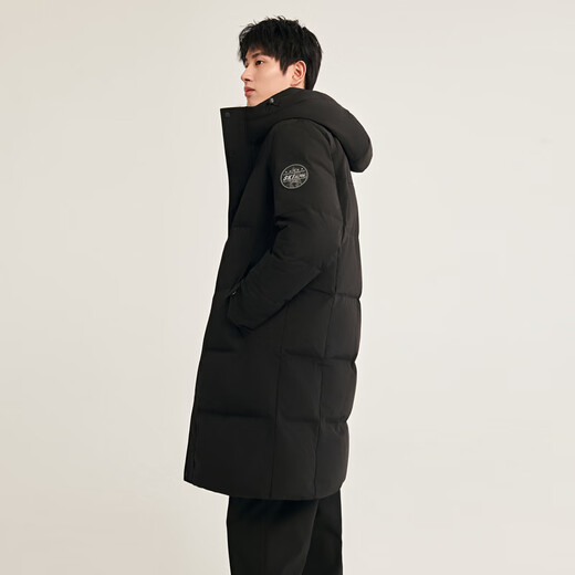 Flying in the Snow Autumn and Winter New Fashion Casual and Comfortable Silhouette Men's H Version Solid Color Stand Collar Hooded Down Jacket for Men Black|8056 XL 180/100A