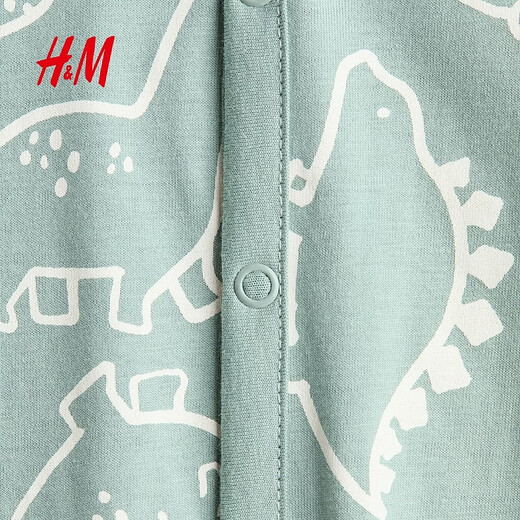 H&M 2026 spring new children's clothing baby boy printed one-piece pajamas 1200792 light turquoise/dinosaur 110cm 110/56 (3-4Y)