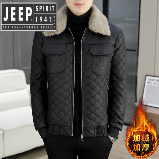 JEEP SPIRIT winter velvet thickened fur lapel jacket for men 2025 autumn and winter lamb velvet warm leather jacket for men off-white velvet thickened 3XL (150-170)