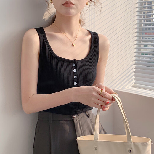 High-quality cotton U-neck sexy vest for women 2025 new summer button-down sleeveless inner with slim suspender bottoming shirt white S