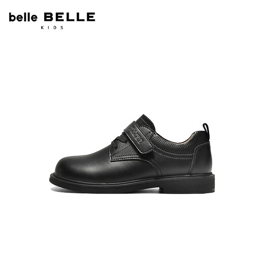 Belle British Style Loafers Children's Shoes 2026 Spring New Mall Same Texture Velcro Small Leather Shoes A6001A86 Black 34