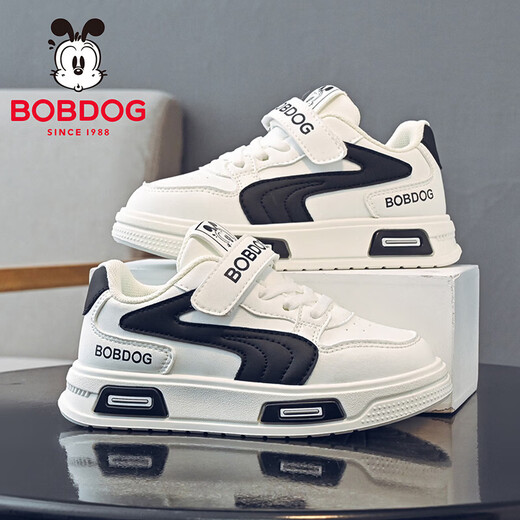 BOBDOG children's shoes 2026 spring new style boys' low-cut sneakers for primary school students casual white shoes children's sports shoes for women milky white/black 27 suitable for feet 16.2CM