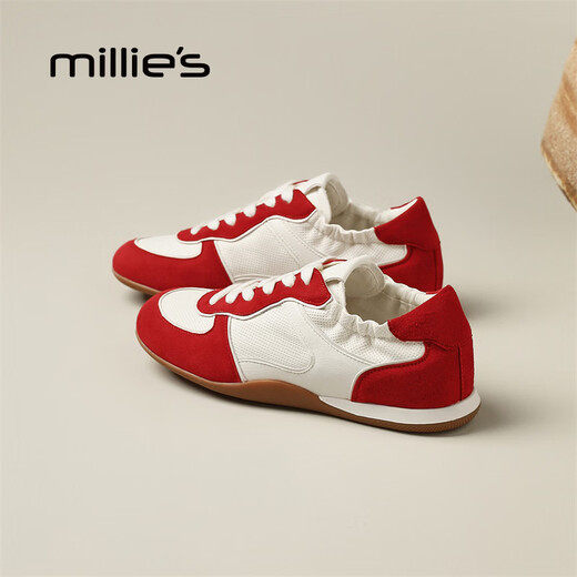 Millies Genuine Leather Soft Sole Virtue Shoes Women's Fashion Zodiac Year Red Casual Sports Shoes Versatile White Shoes Beige 34