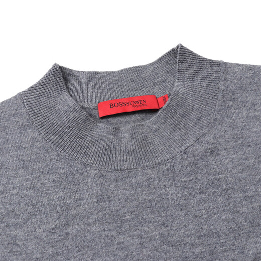 Bosssunwen 100% sheep wool new spring casual versatile soft breathable half turtleneck solid color men's wool sweater light gray M