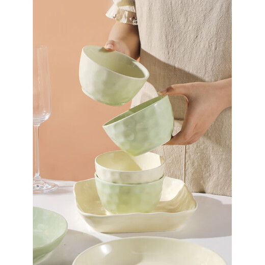 Tuojin bowl household ceramic rice bowl tableware soup bowl instant noodle bowl household stone pattern creative personality 2026 new bowl 4.75-inch stone pattern milk white bowl 4 pieces can be put into the disinfection cabinet