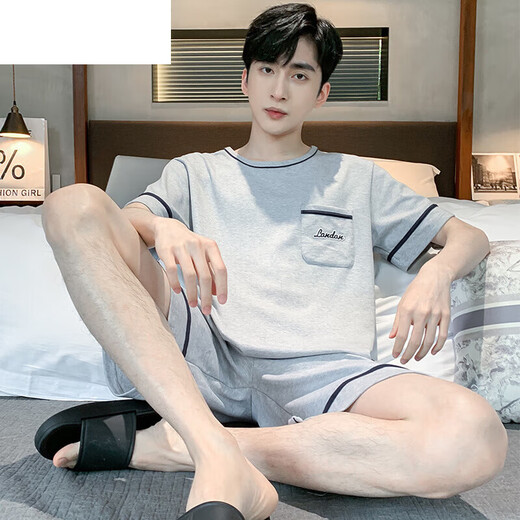 夏典素订女王（SE.PSTP）睡衣男士夏季短袖短裤棉质青少年简约男夏背心大码中年家居服套装 9922 2XL 男士（适合140-160斤）