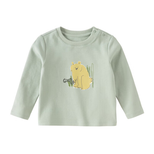 DAVE&BELLA girls long-sleeved T-shirt 2026 new spring style children's bottoming shirt pure cotton baby girl tops children's clothes green ready in stock 80 cm (recommended height 73-80cm)