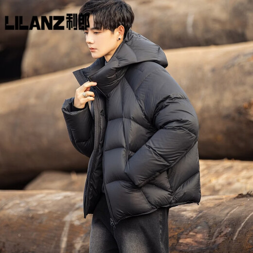 Lilang 90 Пух 270 г + объемный сверхпрочный пуховик с капюшоном, мужская зимняя новая утолщенная теплая куртка для хлеба, черная (стандартный стиль) 3XL (90) (190-210Jin Jin равен 0,5 кг)