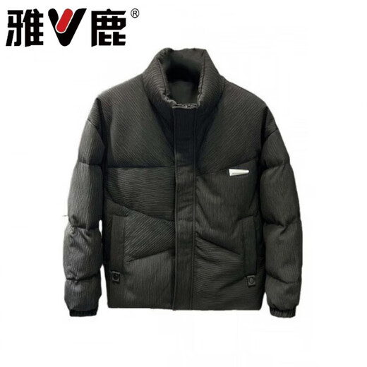 雅鹿潮牌韩版男士白鸭绒服外套2026冬季新款加厚青年痞帅短款面包服  黑色 M