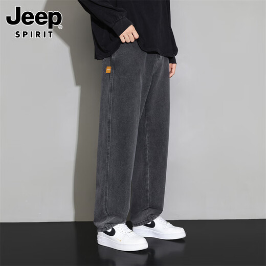 JEEP SPIRIT Jeep jeans men's spring American casual pants men's loose wide-leg pants black XL