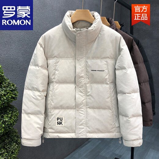 罗蒙（ROMON）高端磨砂面咖色羽绒服男款潮牌加厚保暖外套2026冬季新款男士上衣 黑色 3XL