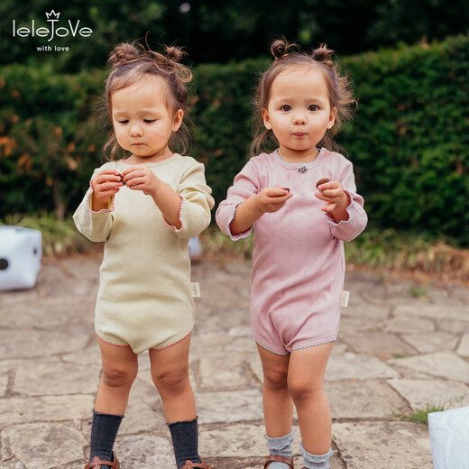 LELE JOVElelejove Nordic style baby spring pure cotton triangle crawl suit for small month old baby 26 spring long-sleeved fart jacket, glazed yellow 73cm