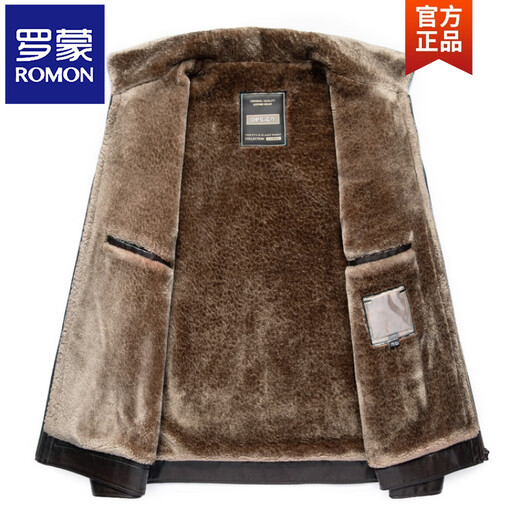 ROMON winter new velvet thickened Haining imitation leather men's fur all-in-one leather jacket black XL 180/92A