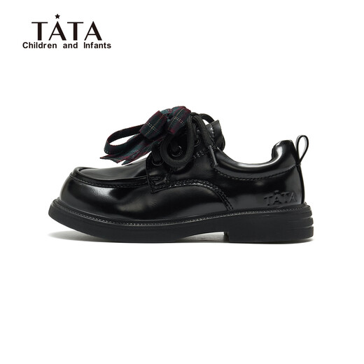 Tata (TATA) children's small leather shoes girls' loafers spring new beautiful black children's shoes little girl soft sole princess shoes TT6144 black 28