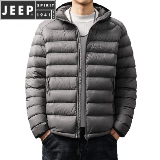 JEEP SPIRIT Американский новый стиль 90 Белый утиный пух Запасные ребра Пуховик Мужская зимняя легкая повседневная теплая куртка с капюшоном Мужская черная S Подходит для 90-110 Джин Джин равен 0,5 кг