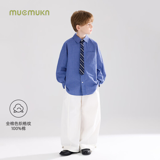 Mucmukn Muke college freshman blue plaid tie design layered shirt for boys and girls 26 spring new style blue plaid 160 cm