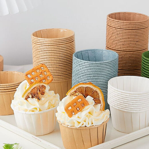 Yusenyi high temperature resistant kraft paper muffin cup baking tool rolled edge muffin paper cup top hat resistant to baking paper tray original color 50 pieces