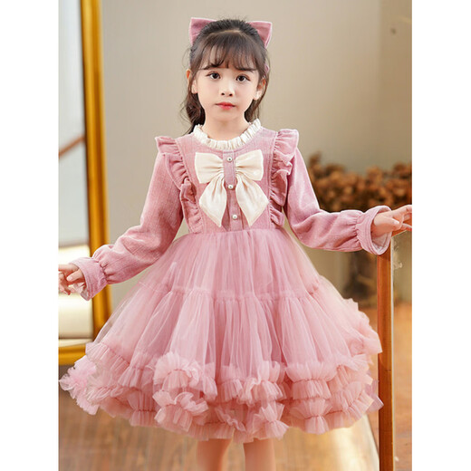 HAL.DUCK Girls' New Year's Clothes Fashionable Autumn and Winter Skirts Children's Dresses Winter Clothes Little Girls New Year's Winter Princess Dresses 2586 Red Free Tiara 110 cm