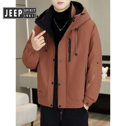 JEEP SPIRIT吉普羽绒服男士冬季潮牌2025新款韩版白鸭绒加厚保暖工装外套连帽 红色【8037】 XL 180【150-170斤】