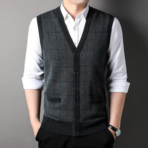 Hengyuanxiang wool sleeveless vest sweater for men winter business casual V-neck men's vest sweater top bottoming shirt Zhongca M /170/88A
