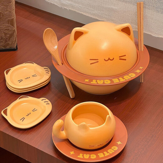 Defang Toast Kitten Instant Noodle Bowl Cute Tableware Large Capacity Covered Creative Home Beautiful Ceramic Bowl Set