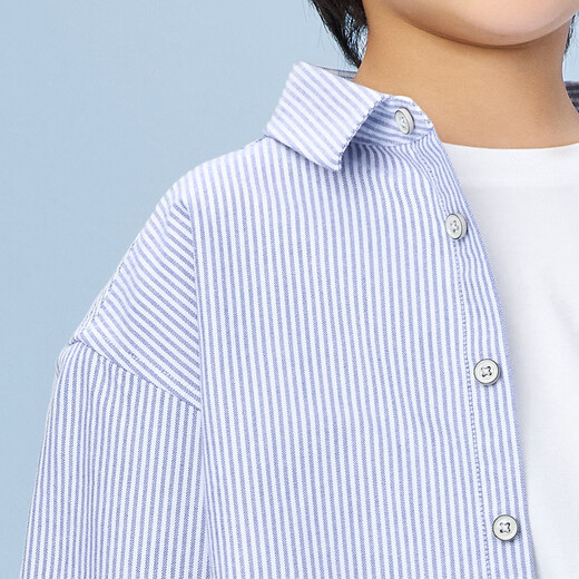 Heilan House (HLA) long-sleeved fashion shirt children's clothing 26 spring new 100% cotton lapel striped tops boys' shirts light blue stripes 02 110 /56