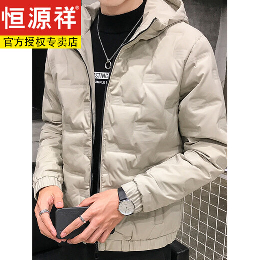 Hengyuanxiang down jacket men's winter new thin short style warm thickened white duck down hooded jacket winter men's jacket washed cotton 1Y1988 black M