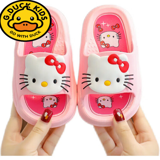 G.duck children's slippers for girls in summer season home indoor non-slip cartoon cat cute baby girl's slippers cat pink size 22-23 recommended for 14cm foot length