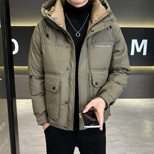 Snow Flying (SNOWFLYING) Lightweight Down Jacket Men's 2025 New Hooded Trendy Brand Short Thickened Coldproof Clothing Warm Winter Men's Jacket Black 2XL Recommended 130-155Jin Jin is equal to 0.5 kg