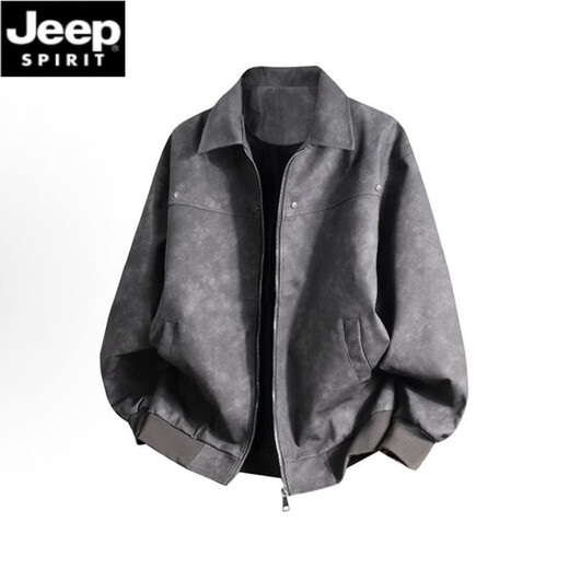 JEEP SPIRIT Jeep leather jacket men's spring and autumn American retro jacket couple coat women's wasteland style winter velvet top ins Free a bag of sachet - dark gray XL 130-150Jin Jin is equal to 0.5 kg