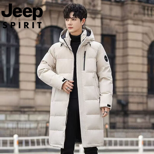 JEEP吉普国际品牌中长款羽绒服男士冬季2025新款情侣连帽保暖休闲外套 黑色 M 80-115斤可穿