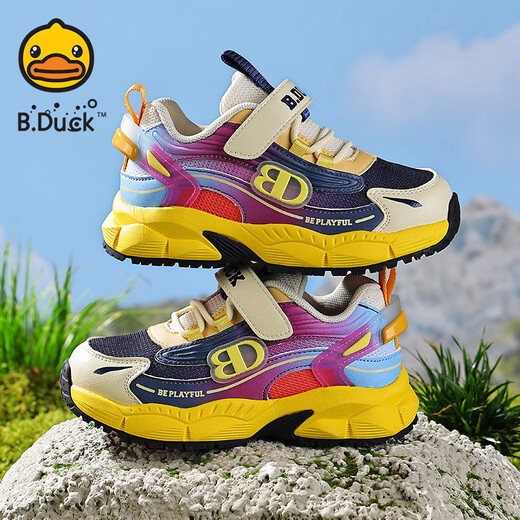 B.Duck Little Yellow Duck Children's Shoes Children's Sports Shoes 2026 Spring New Girls' Shoes Lightweight Outdoor Boys' Mesh Shoes Blue and Yellow Size 28 Suitable for Feet Length 17.0-17.5cm