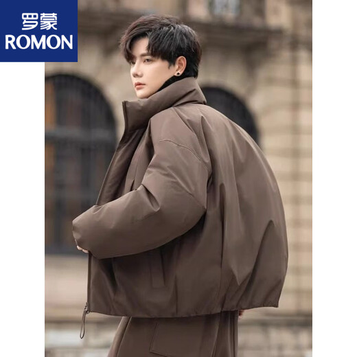 罗蒙（ROMON）2026冬季新款羽绒服男设计感宽松百搭加厚保暖立领面包服短款外套 黑色 M
