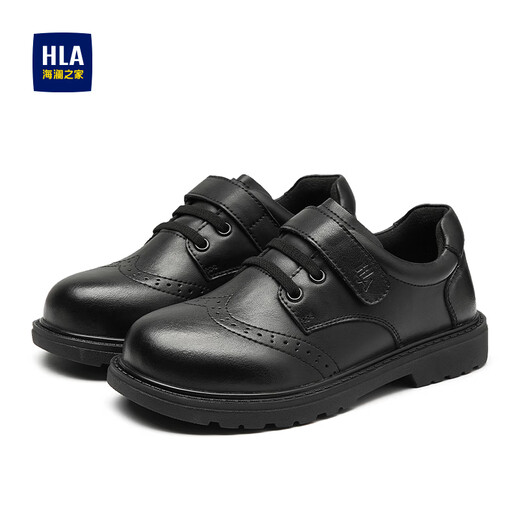 Hailan House HLA Children's Shoes Velcro Children's Brogue Leather Shoes for Boys and Girls Casual Leather Shoes D53HN017 Black 31