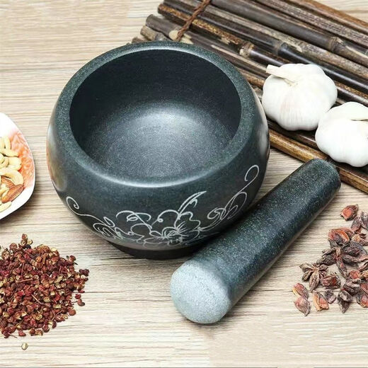 Fantasy bluestone stone mortar garlic mortar garlic pounder medicine jar stone cup masher food supplement grinder outer diameter 30CM with hammer