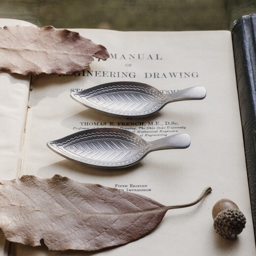 Jingdian 18-10 stainless steel retro snowflake distressed leaf art relief mini small teaspoon small tea shovel small tea utensil small tea leaf shape retro snowflake distressed 9.3cm