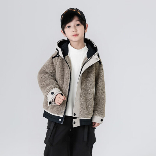Youyou Fairy Tale Autumn and Winter Boys Thickened Hooded Jacket 2025 Children's Fashion Western Style Jacket Medium and Large Children's Casual Winter Clothing Trend Apricot 150 72