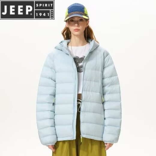 JEEP SPIRIT New National Standard 2025 Winter New Hooded Lightweight Rib Down Jacket Men's Thick Jacket Short Down Jacket Men's and Women's Beige S