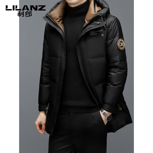 LILANZ men's mid-length down jacket winter high-end brand white duck down hooded fashionable men's jacket khaki M