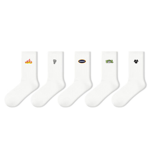 Pami white socks for women, spring and summer mid-calf socks with embroidered letters for men, sports couples, summer long summer stockings, cotton pattern embroidery - mid-calf socks, one size fits all (suitable for sizes 36-43)