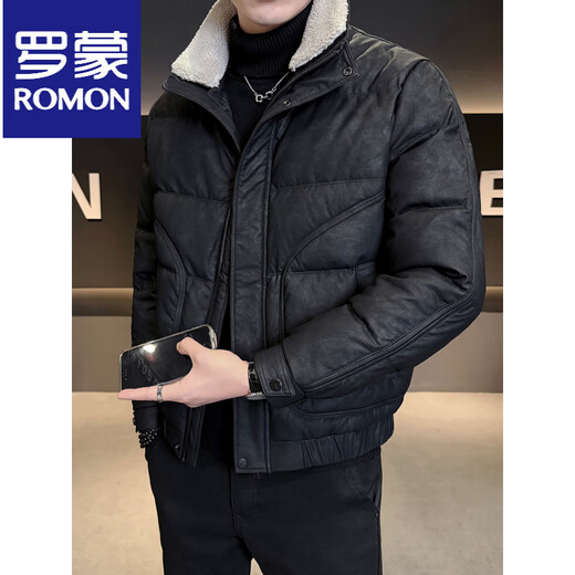 ROMON кожаный пуховик мужской зимний 2025 новый стиль съемный меховой воротник морозостойкая куртка утепленное зимнее пальто коричневого цвета M