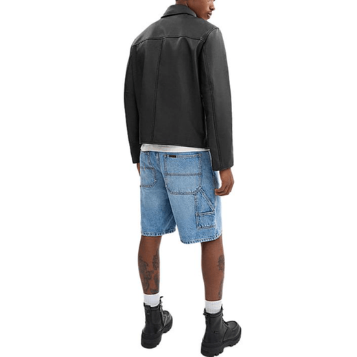 COACH FW24 Solid Color Point Collar Zipper Long Sleeve Leather Jacket Men's Black Black S