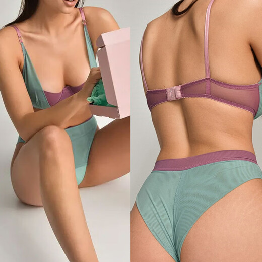 Victoria Palace Sexy Underwear Comfortable Breathable Gathering Pure Desire Color Matching Upper Breast Supporting Sexy Bra Panties Women's Suit Thin Black 85B /38