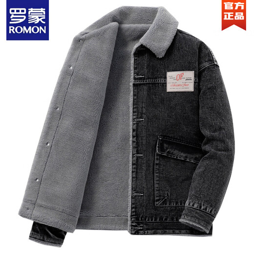 ROMON осенне-зимняя бархатная джинсовая куртка мужская утепленная теплая верхняя одежда с лацканами модная рабочая одежда повседневная мужская куртка серо-черная 2257-1 бархат M