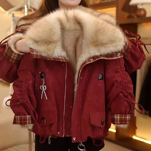 TIANFAN Winter Girls Jacket Mother-daughter Parent-Child Clothes 2025 New Winter Style Western Style Overcome Imitation Fur Top Red Follow and add to Favorite to get a pendant 175 Mom L size 105-120 Jin Jin is equal to 0.5 kg