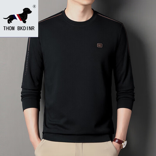 THOM BKDINR t-shirt à manches longues 100% coton pour hommes de marque haut de gamme 2025 col rond Jimo sweat-shirt automne anti-rides pour hommes 6625 Maple Leaf Red XL 175 recommandé 130-155 Jin Jin équivaut à 0,5 kg