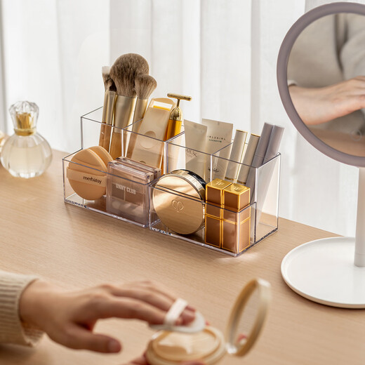 Lazy corner cosmetics storage box, mirror cabinet, dressing table, makeup brush, lipstick, skin care product storage rack, divided desktop organizing box, double-compartment storage box, single pack