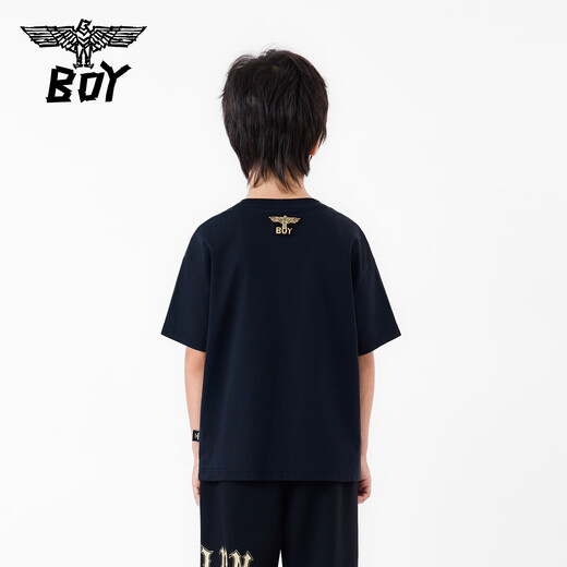 BOY JUNIOR boys' new spring and summer loose short-sleeved T-shirt black 130