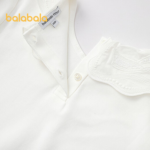Balabala girls long-sleeved T-shirt children's spring lapel top big children's cotton clothes sweet bow white tone 00411 110