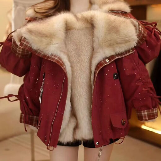 TIANFAN Winter Girls Jacket Mother-daughter Parent-Child Clothes 2025 New Winter Style Western Style Overcome Imitation Fur Top Red Follow and add to Favorite to get a pendant 175 Mom L size 105-120 Jin Jin is equal to 0.5 kg
